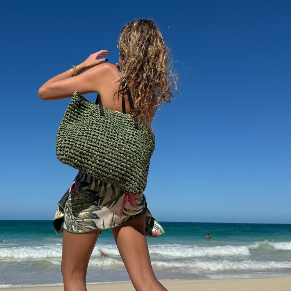 LARGE WOVEN BEACH BAG NWT GREEN COLOR - Picture 9 of 11